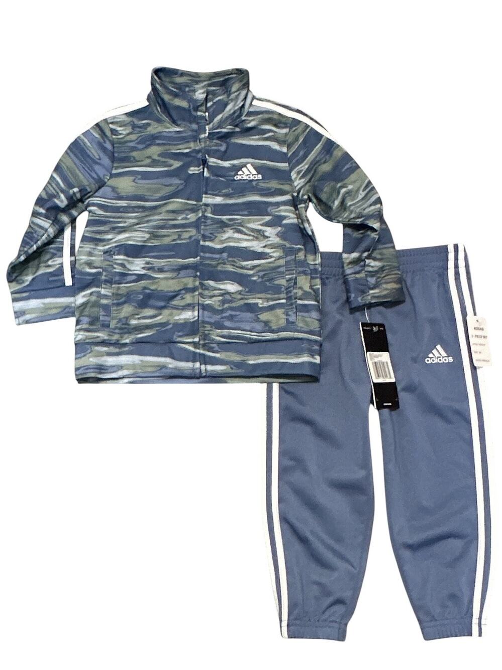 Adidas Toddler Boys Tricot Track Jacket Jogger Set Camo Crew Blue Size 18M NWT